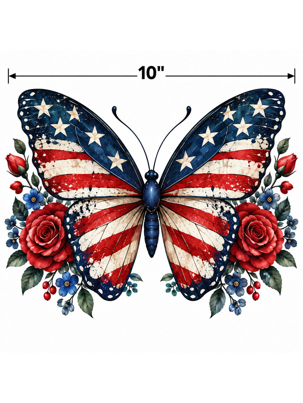 4pcs 10" American Flag Butterfly DTF PNG Floral Iron On Transfer